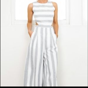 Showpo grey and white striped jumpsuit